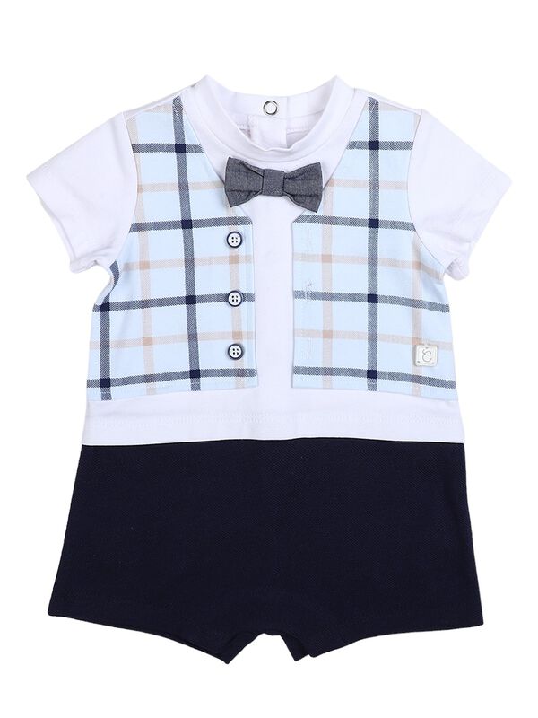 Boys White & Blue Short Sleeve Knitted Romper image number 0